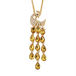 Multi Color Crystal Peacock Necklace (Size - 28-2 Ext) in Yellow Gold Tone