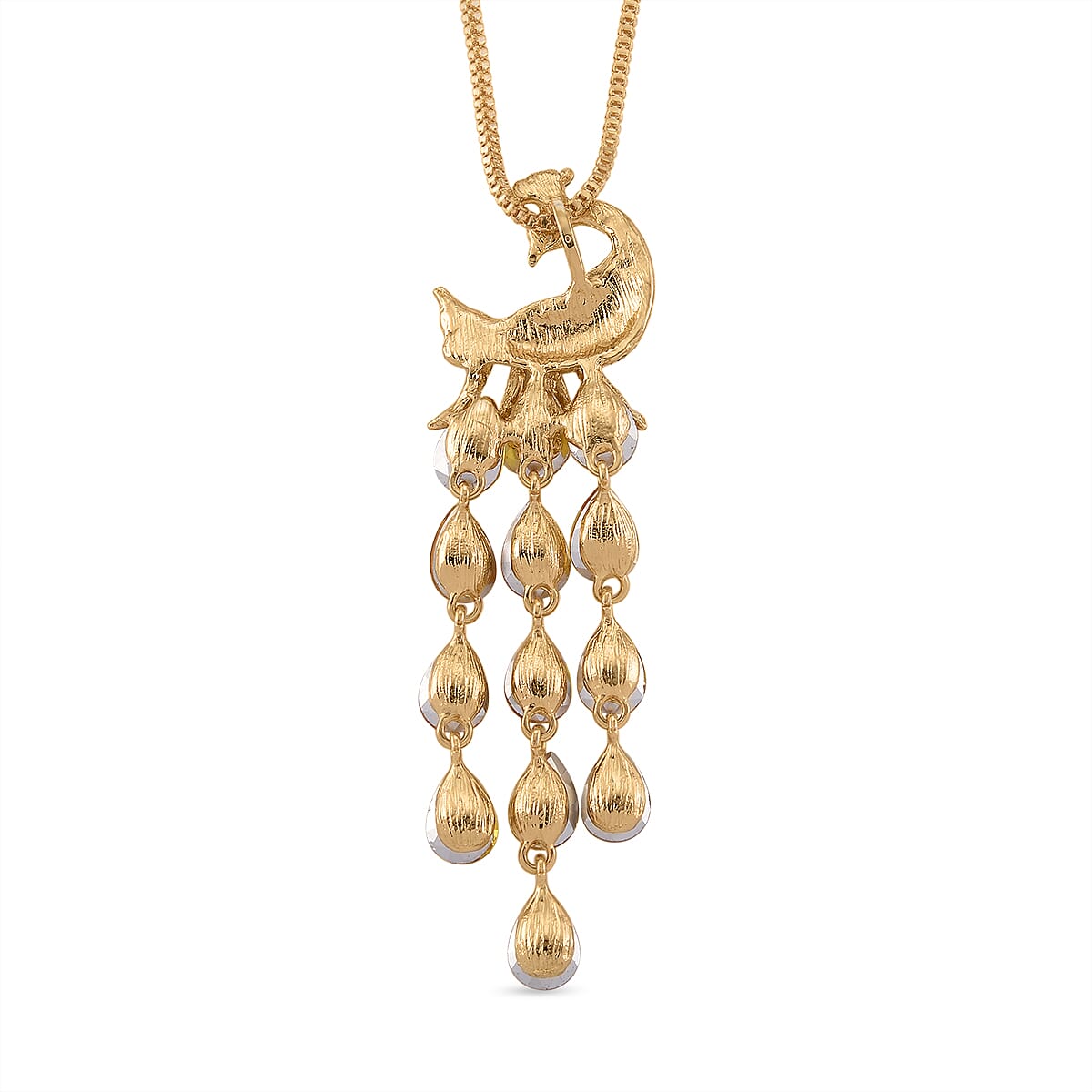 Multi Color Crystal Peacock Necklace (Size - 28-2) in Yellow Gold Tone