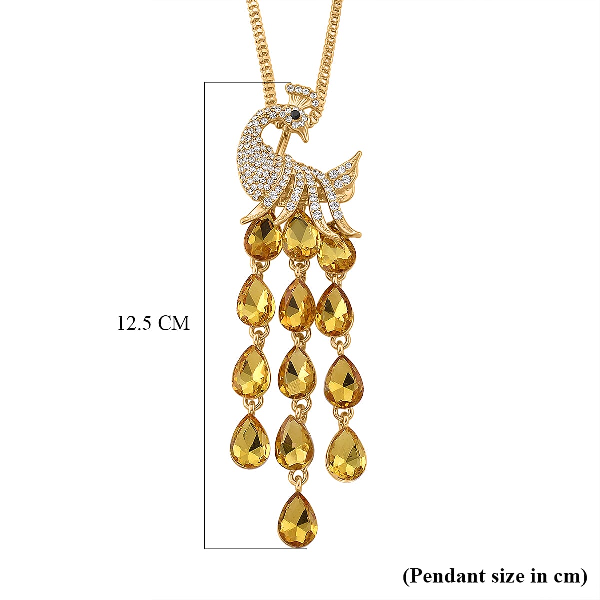 Multi Color Crystal Peacock Necklace (Size - 28-2) in Yellow Gold Tone