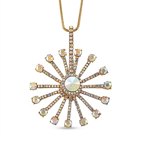 Simulated Mystic White Crystal Sunburst Pattern Necklace (Size - 28-2 Ext) in Yellow Gold Tone