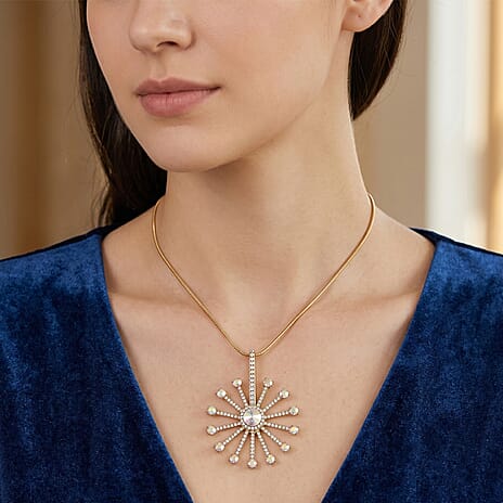 Simulated Mystic White Crystal Sunburst Pattern Necklace (Size - 28-2 Ext)