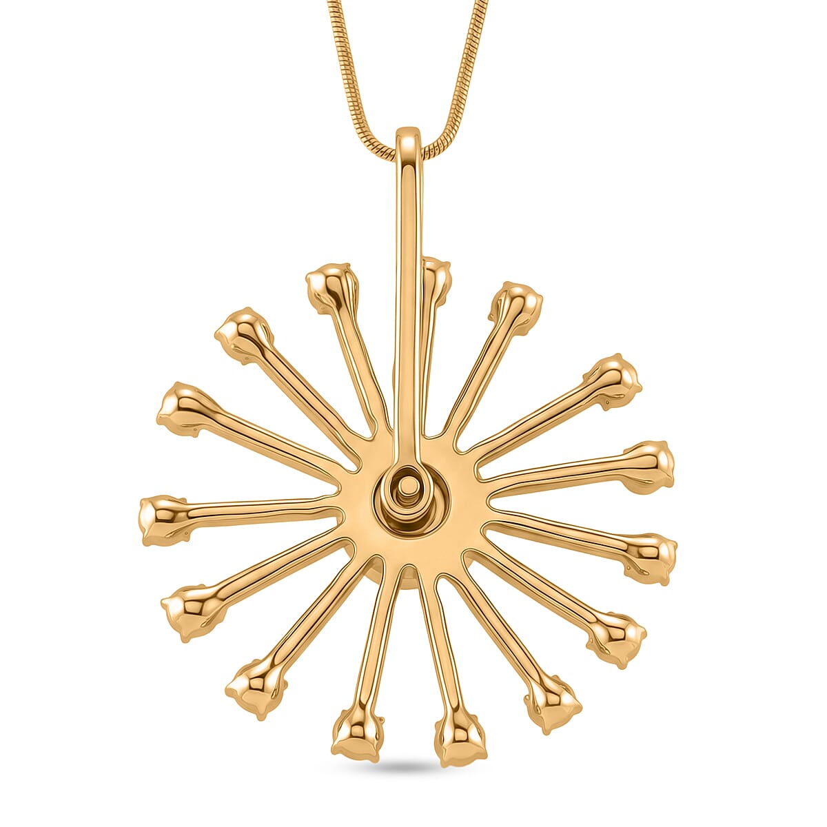 Simulated Mystic White Crystal Sunburst Pattern Necklace (Size - 28-2 Ext) in Yellow Gold Tone