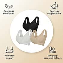 THE VALUE CLOSEOUT BUY - Set of 3 Comfortisse Support Push Up Bra (Size S 8 TO 10 - 32) - Black, Nude & White