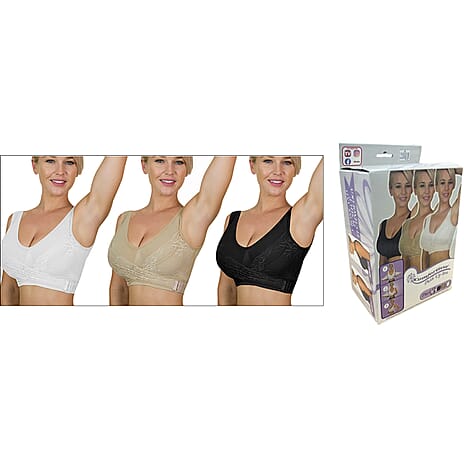 Set of 3 Comfortisse Support Push Up Bra (Size S) - Black, Nude & White
