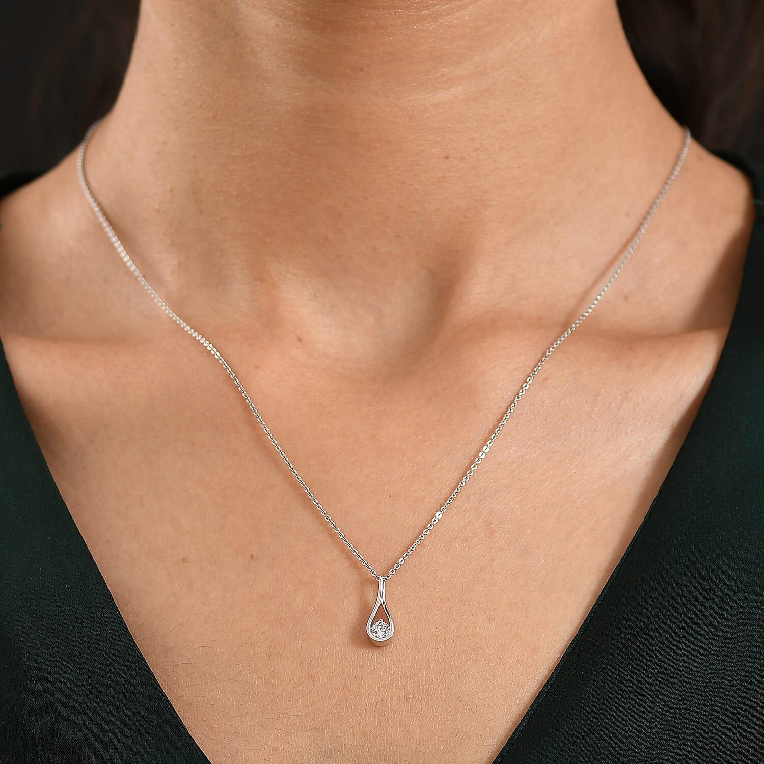Luxuriant Lab Grown Diamond Solitaire Pendant in Rhodium OverlaySterling Silver  0.190  Ct.