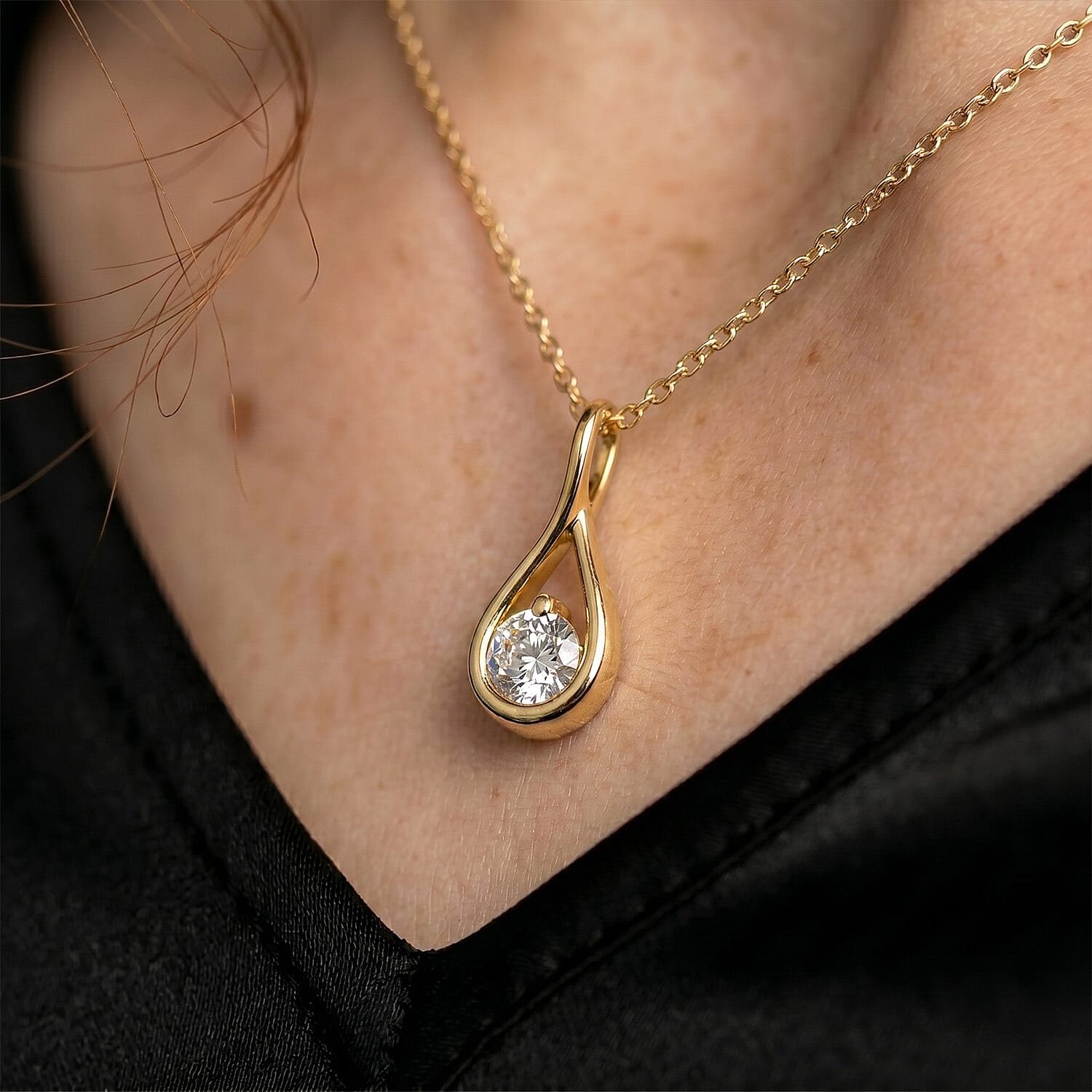 Luxuriant Lab Grown Diamond (SI-GH)  Solitaire Pendant in 18K Yellow Gold Plated Sterling Silver