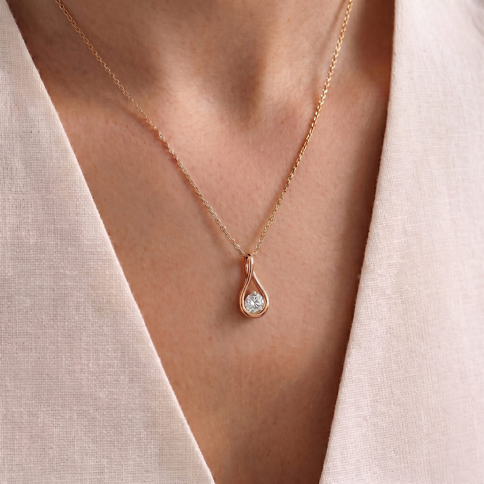 Luxuriant Lab Grown Diamond (SI-GH)  Solitaire Pendant  in Rose Gold Plated Sterling Silver