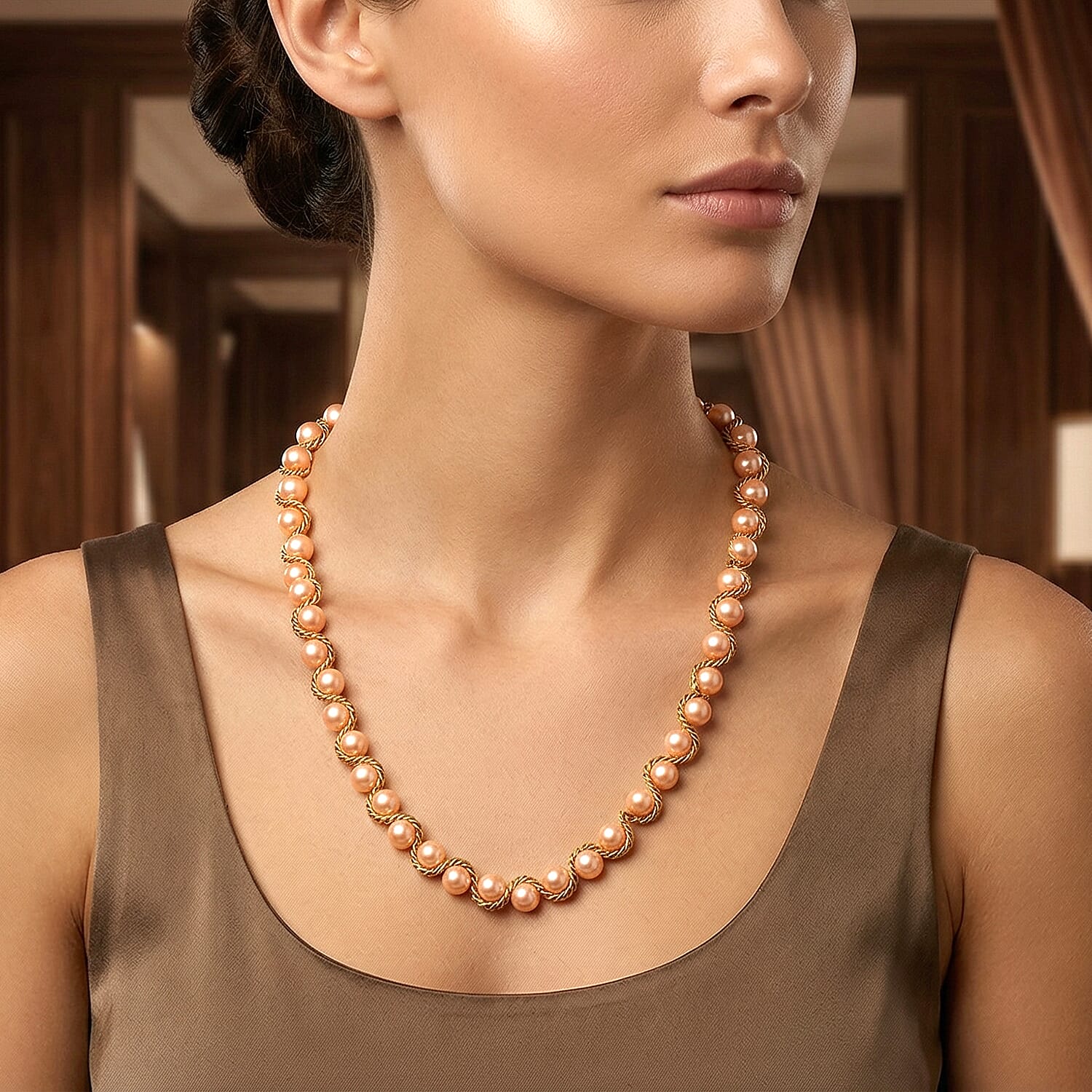The Exotic Collection - Mother of Pearl Rope Necklace With Lobster Claw Clasp (Size - 19.5-2 EXT) - Peach