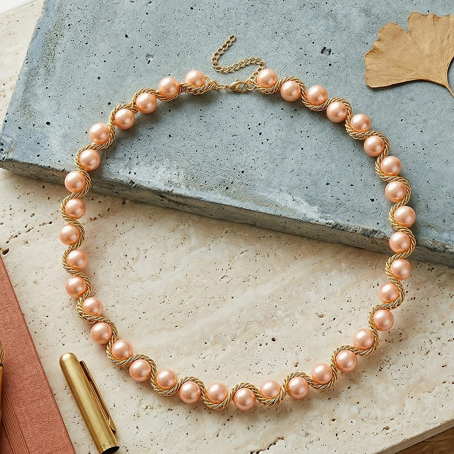 The Exotic Collection - Mother of Pearl Rope Necklace With Lobster Claw Clasp (Size - 19.5-2 EXT) - Peach
