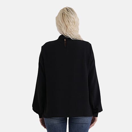 - Maisi Long-Sleeved Blouse With Keyhole Neck Detail (Size 12 To 14) - Black