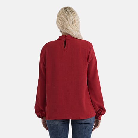- Maisi Long-Sleeved Blouse With Keyhole Neck Detail (Size 16 To 18) - Red