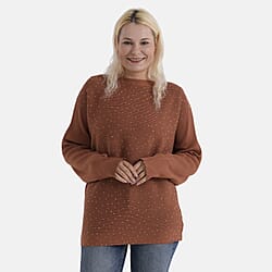 - Maisi Glam Knit Diamonte Batwing-Sleeve Jumper (One Size) - Brown