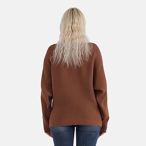 - Maisi Glam Knit Diamonte Batwing-Sleeve Jumper (One Size) - Brown