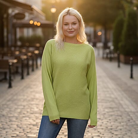 - Maisi Glam Knit Diamonte Batwing-Sleeve Jumper (One Size) - Green