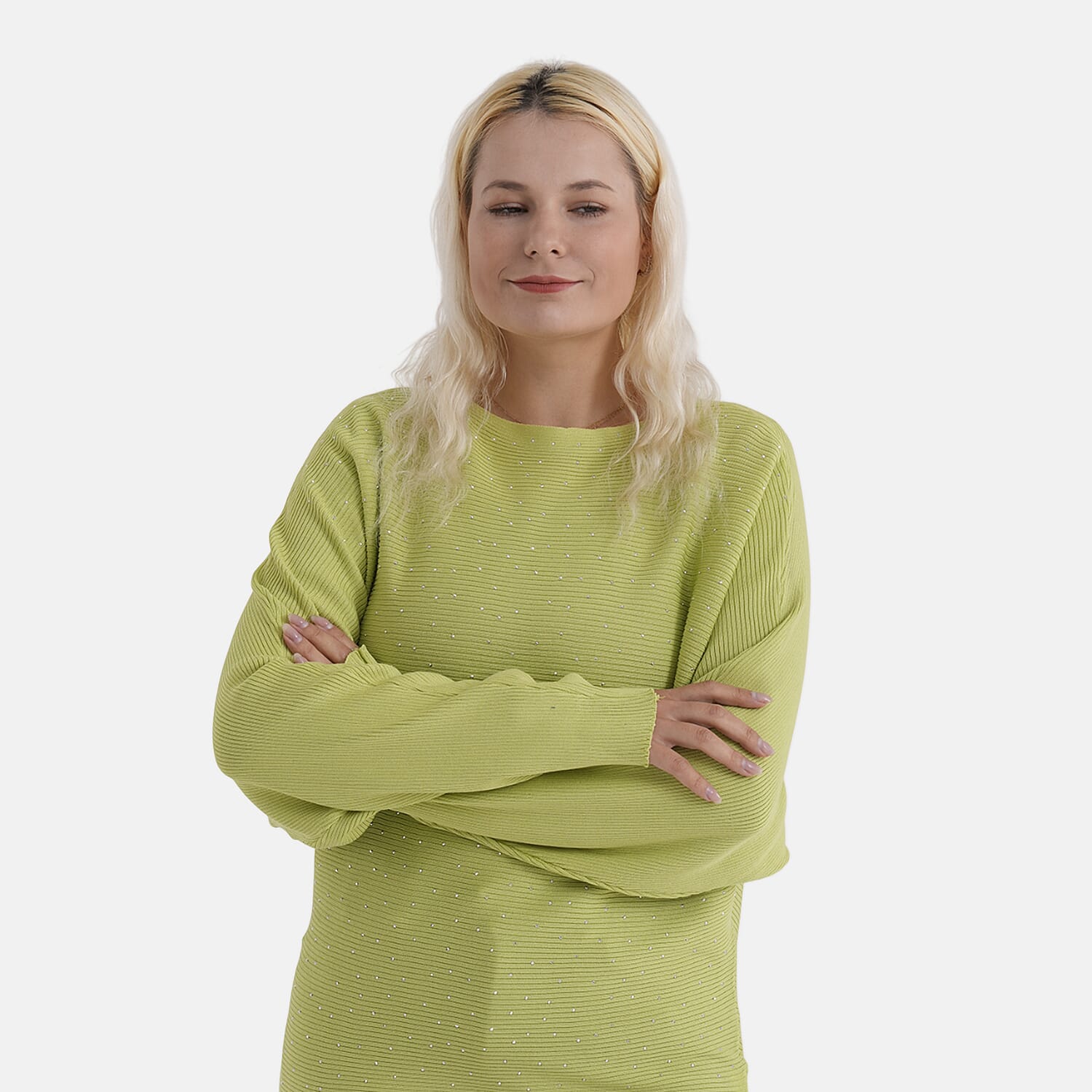 - Maisi Glam Knit Diamonte Batwing-Sleeve Jumper (One Size) - Green