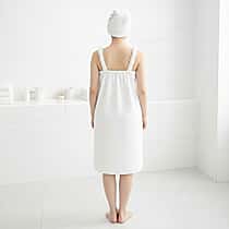 LIVMORE 2-Piece Wearable Bath Towel with Pocket & Matching Hair Towel Wrap (140 x 82cm) - White