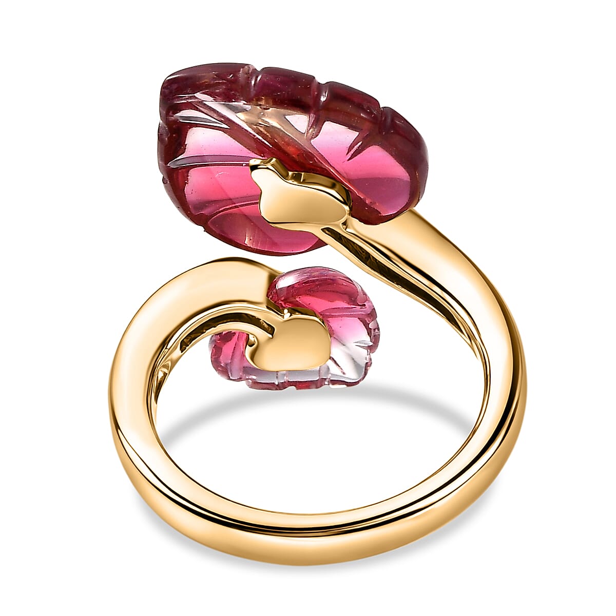 GP Pink Bi Color Glass, White Zircon, Kanchanaburi Blue Sapphire Bypass Ring in 18K YG VermeilSterling Silver  7.215  Ct.