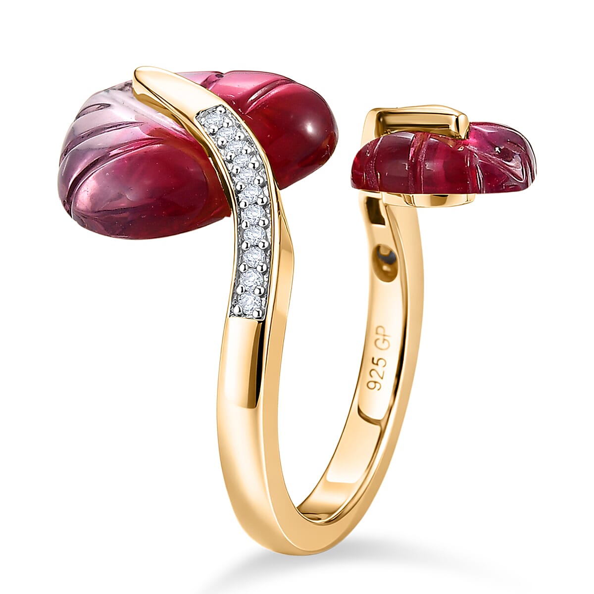 GP Pink Bi Color Glass, White Zircon, Kanchanaburi Blue Sapphire Bypass Ring in 18K YG VermeilSterling Silver  7.215  Ct.