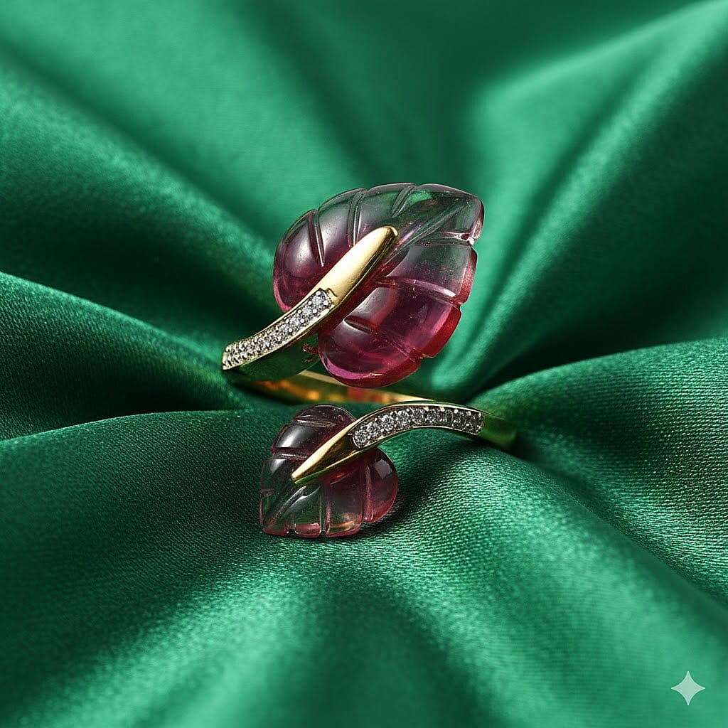 GP Pink Bi Color Glass, White Zircon, Kanchanaburi Blue Sapphire Bypass Ring in 18K YG VermeilSterling Silver  7.215  Ct.