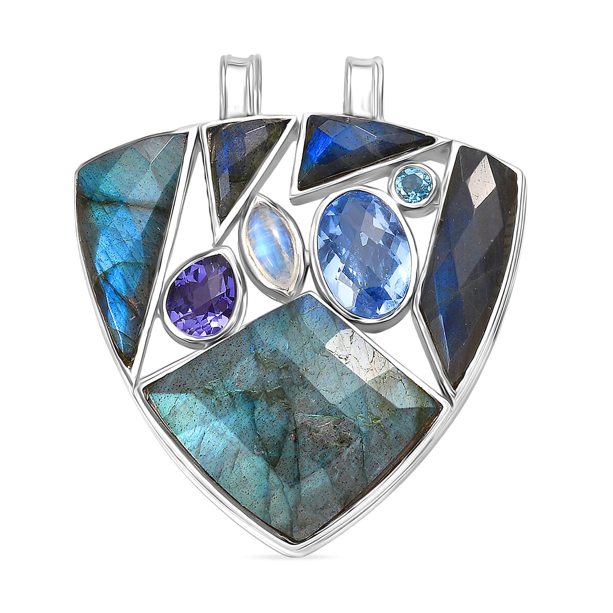 Sajen Silver-  Labradorite & Multi Gemstones Pendant in Rhodium Overlay Sterling Silver 28.90 Ct
