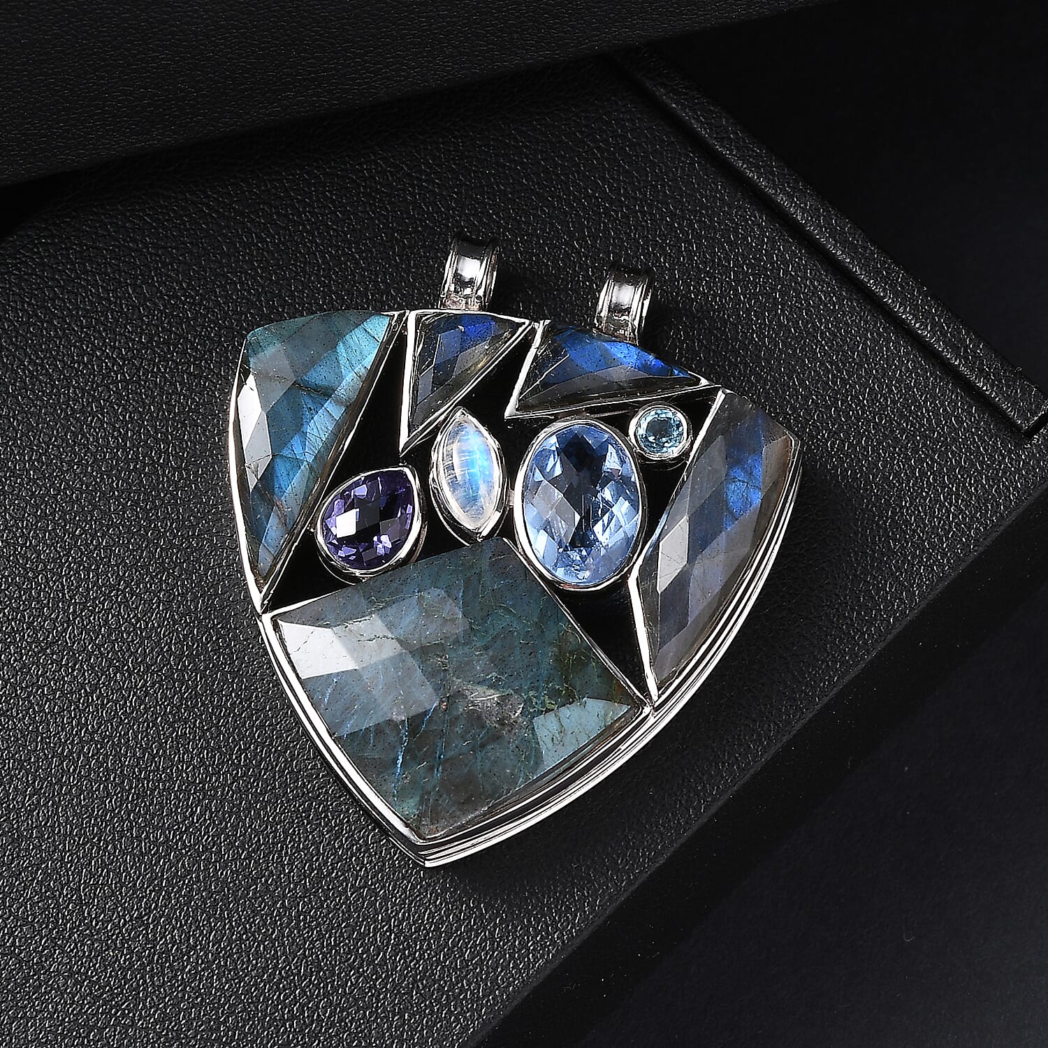 Sajen Silver-  Labradorite & Multi Gemstones Pendant in Rhodium Overlay Sterling Silver 28.90 Ct
