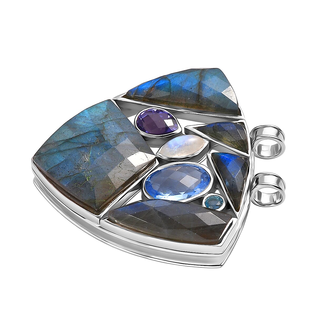 Sajen Silver-  Labradorite & Multi Gemstones Pendant in Rhodium Overlay Sterling Silver 28.90 Ct