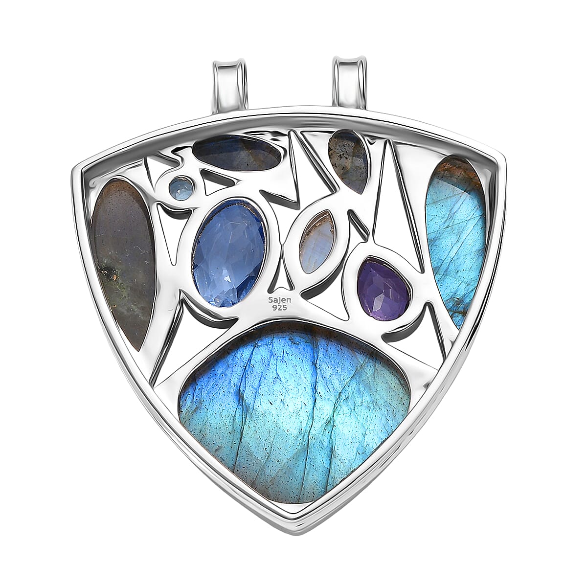 Sajen Silver-  Labradorite & Multi Gemstones Pendant in Rhodium Overlay Sterling Silver 28.90 Ct