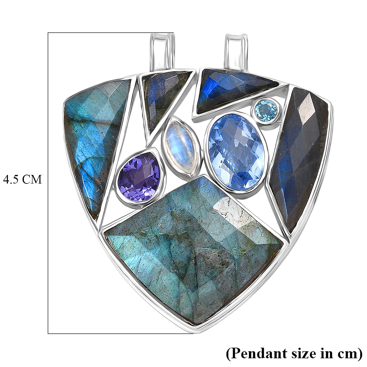 Sajen Silver-  Labradorite & Multi Gemstones Pendant in Rhodium Overlay Sterling Silver 28.90 Ct