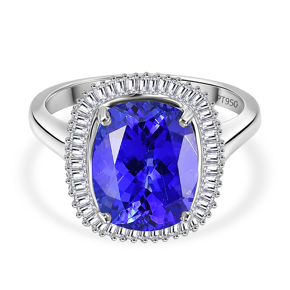 RHAPSODY 950 Platinum AAAA Tanzanite and Natural Diamond (VS-E-F) Ring 4.62 Ct, Platinum Wt. 6.03 Gms