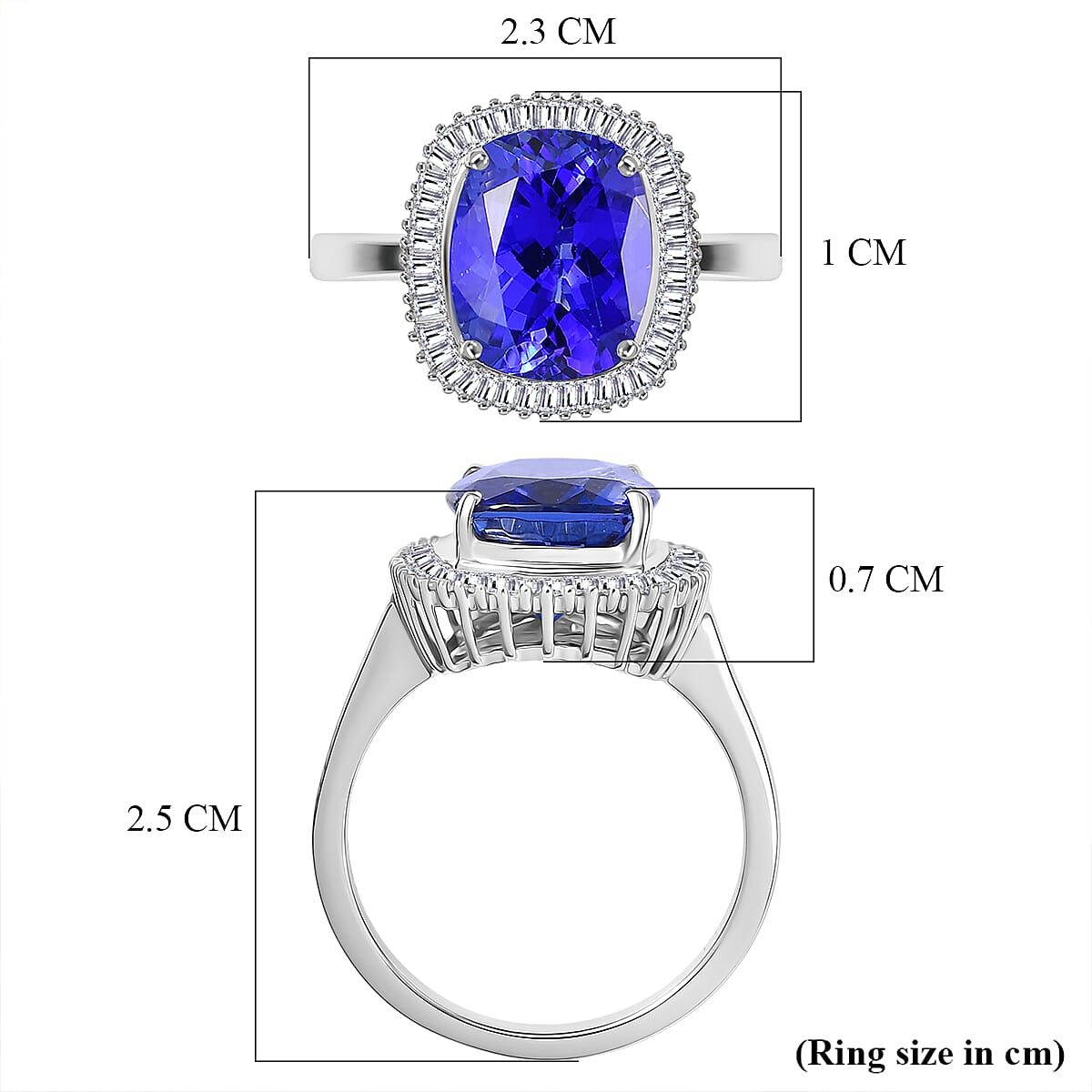 RHAPSODY 950 Platinum AAAA Tanzanite and Natural Diamond (VS-E-F) Ring 4.62 Ct, Platinum Wt. 6.03 Gms