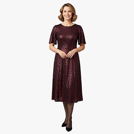 Marina Kaneva Sparkling A-line Midi Dress (Size - 18) - Burgundy