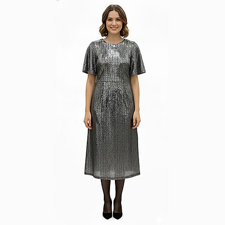 Marina Kaneva Sparkling A-line Midi Dress (Size - 10) - Silver