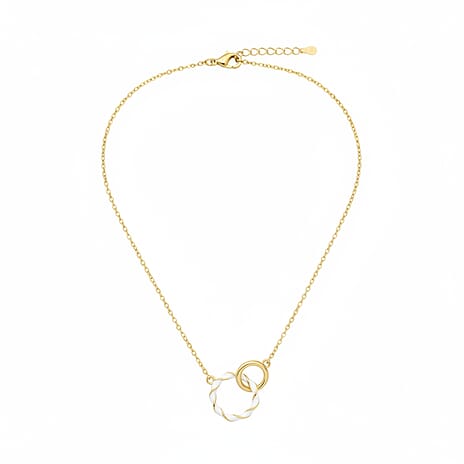 Sterling Silver 2 Ring White Enamelled Necklace (Size 17 - 1 Ext) in Yellow Gold Plated