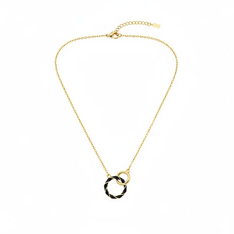 Sterling Silver 2 Ring Black Enamelled Necklace (Size 17 - 1 Ext) in Yellow Gold Plated