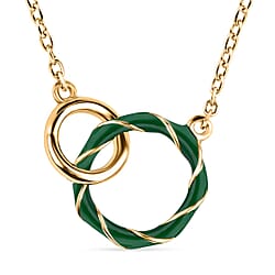Sterling Silver 2 Ring Black Enamelled Necklace (Size 17 - 1 Ext) in Yellow Gold Plated