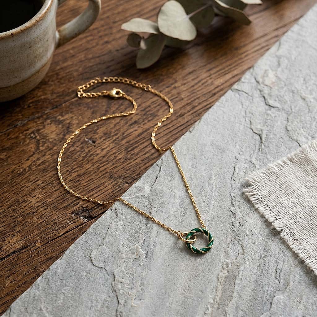 Yellow Gold Plated Sterling Silver Grnenam 2 Ring Necklace (Size 17 - 1 Ext)