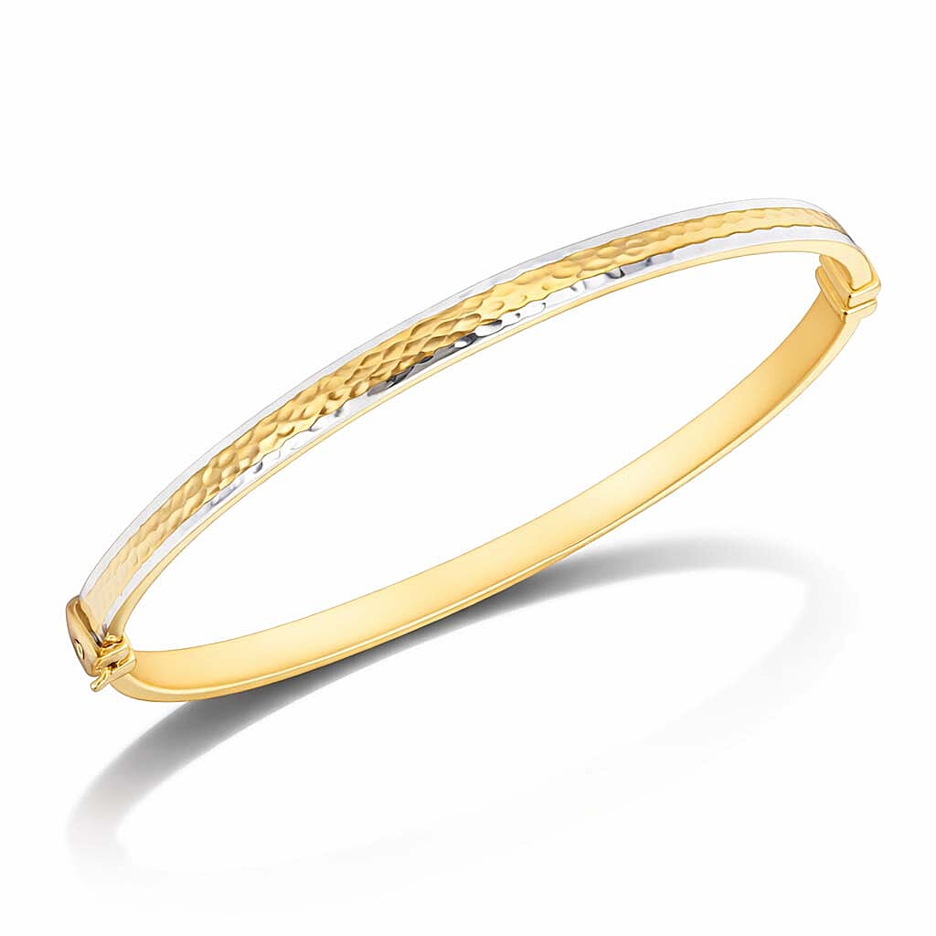 New Year Clearance Deal- 9K Yellow & White Gold Diamond Cut Bangle (Size 7.50) Gold wt 4.75 Gms.