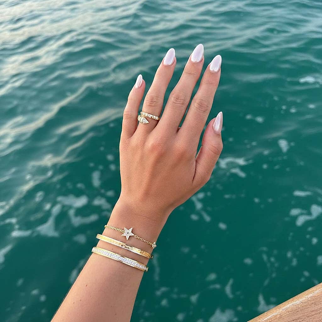 New Year Clearance Deal- 9K Yellow & White Gold Diamond Cut Bangle (Size 7.50) Gold wt 4.75 Gms.