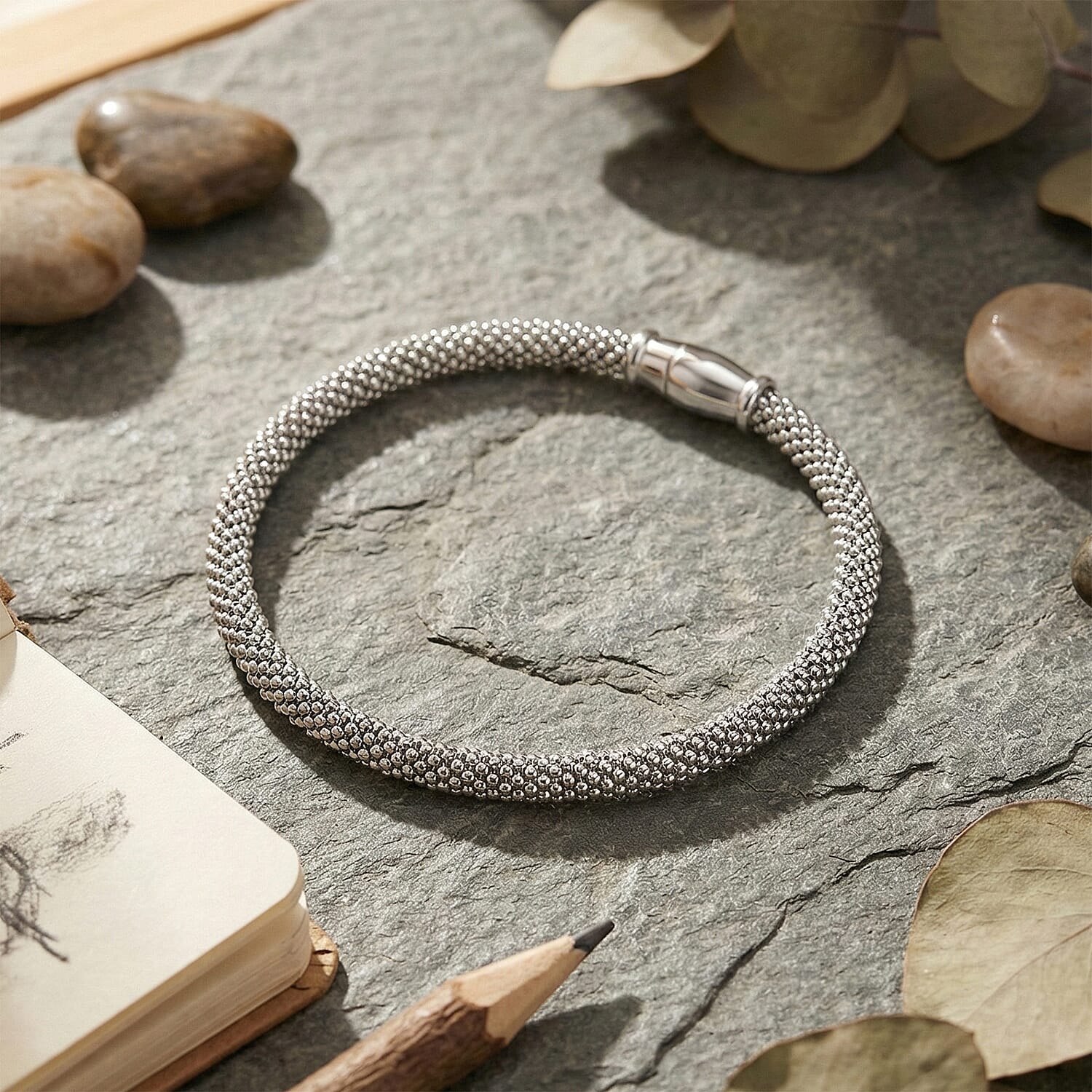 Rhodium Overlay Sterling Silver Mini Spark Bracelet (Size 7.5), Silver Wt. 7.80 Gms.