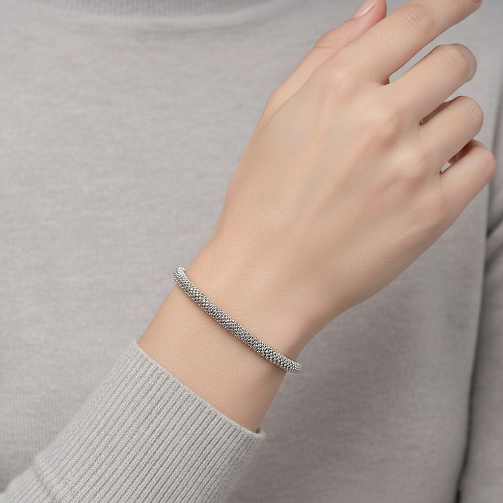 Rhodium Overlay Sterling Silver Mini Spark Bracelet (Size 7.5), Silver Wt. 7.80 Gms.