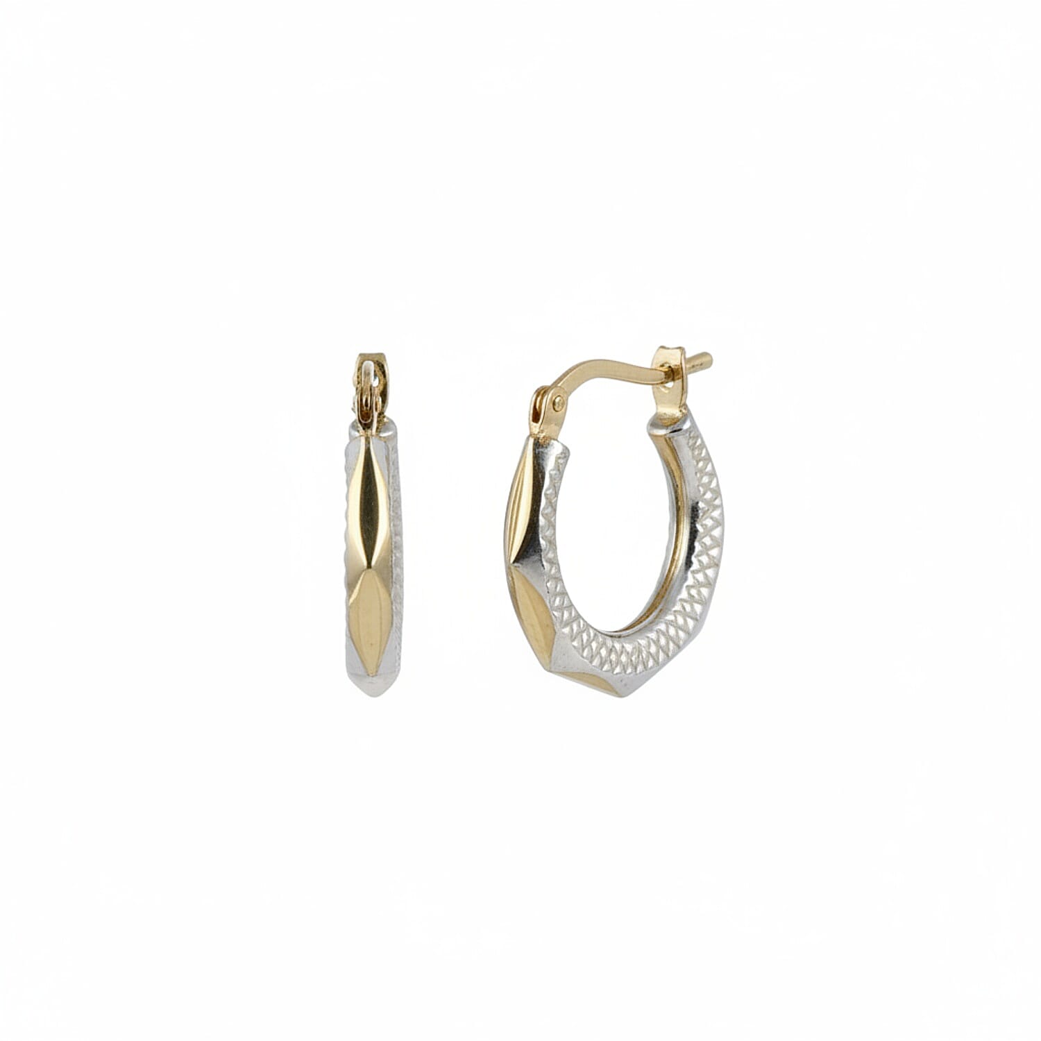 Sterling Silver Round Creole Earring with Clasp in Two Tone Plated