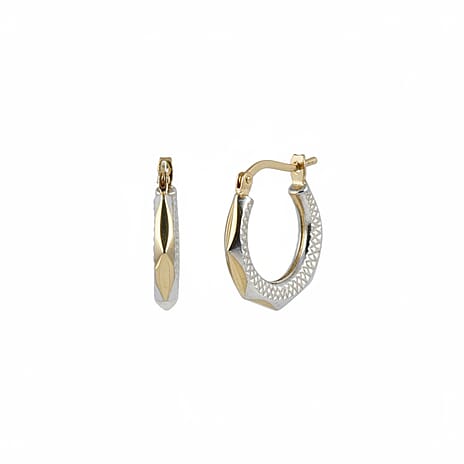 Sterling Silver Round Creole Earring with Clasp in Two Tone Plated