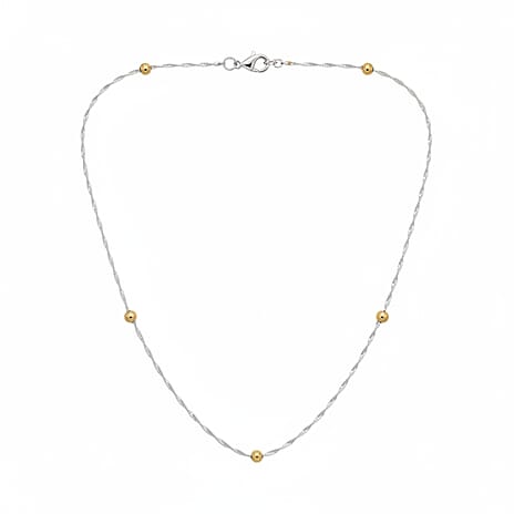 Sterling Silver Rhodium Overlay Twisted Chain with Gold Plated Balls (Size 18)
