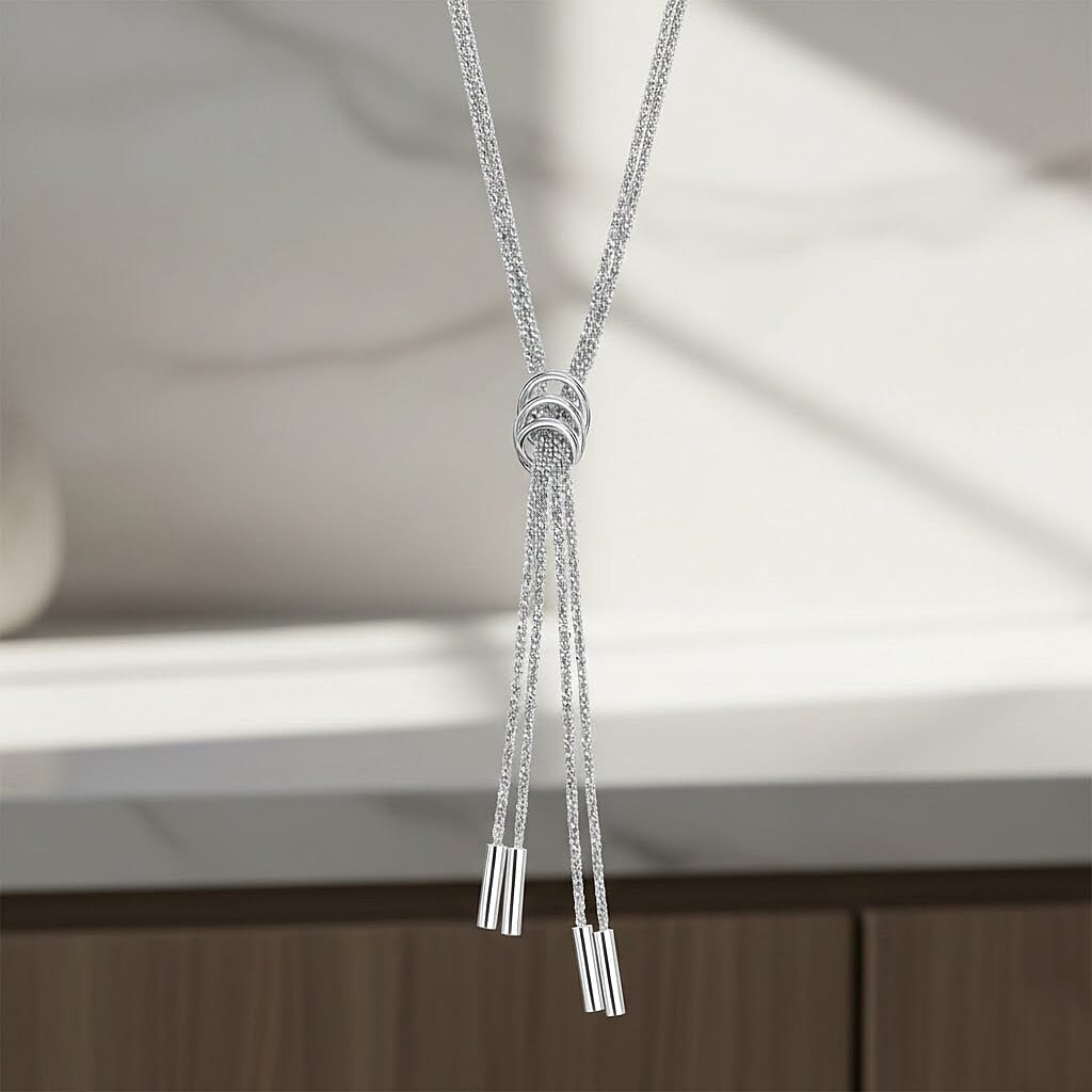 Rhodium Overlay Sterling Silver Criss & Rings Chain (Size 17), Silver Wt. 8.65 Gms.