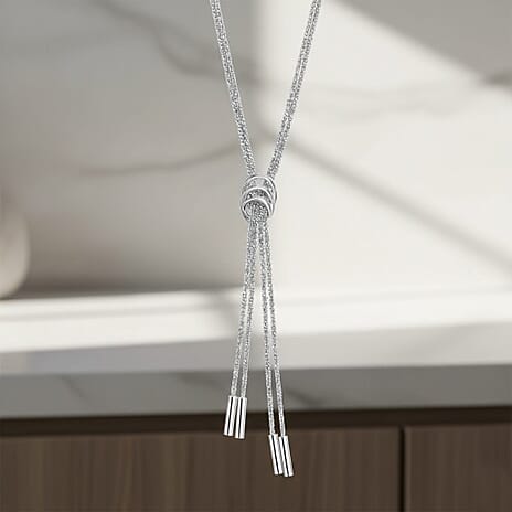 Rhodium Overlay Sterling Silver Criss & Rings Chain (Size 17)