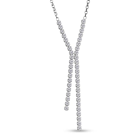 NY Designer Closeout - Rhodium Overlay Sterling Silver Cubic Zirconia Cascade Necklace (Size 16-18)