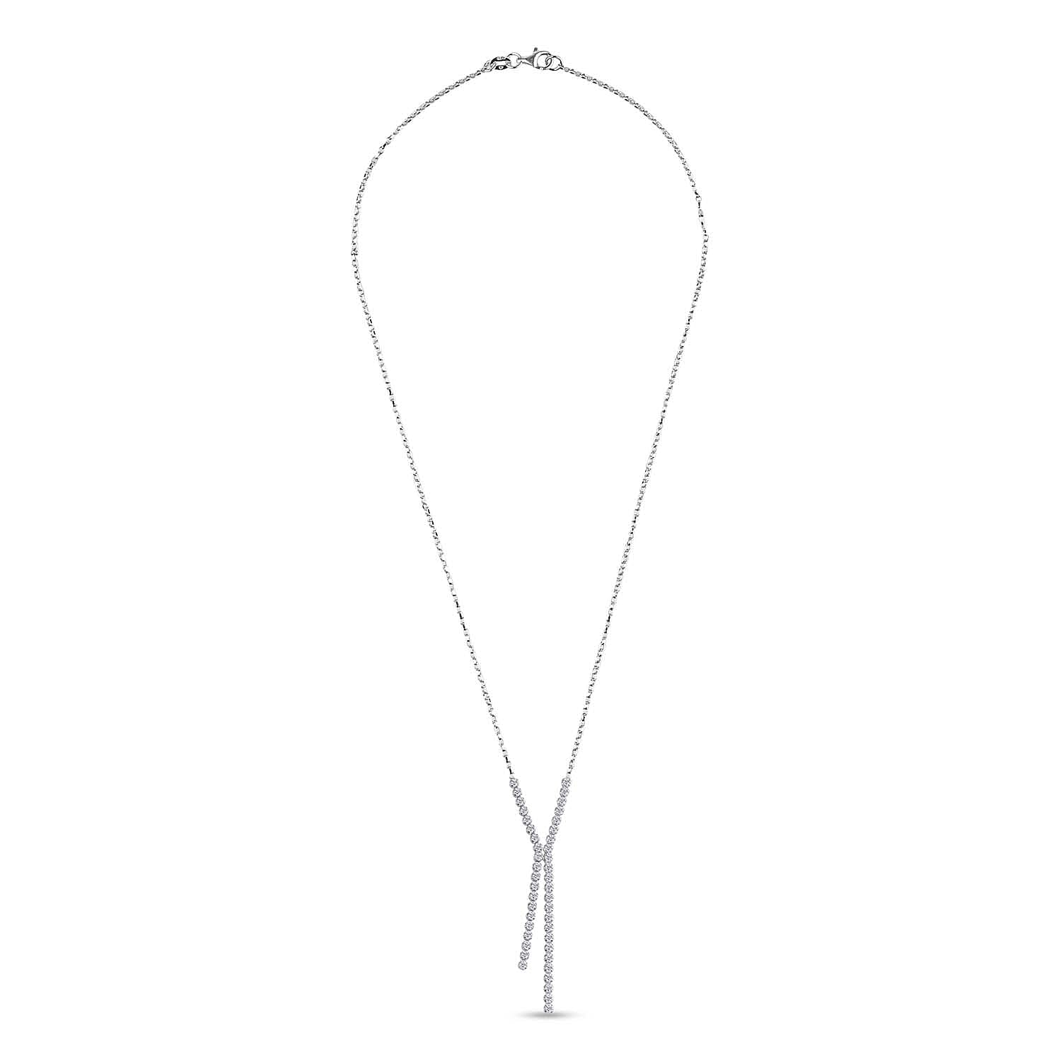 NY Designer Closeout - Rhodium Overlay Sterling Silver Cubic Zirconia Cascade Necklace (Size 16-18)