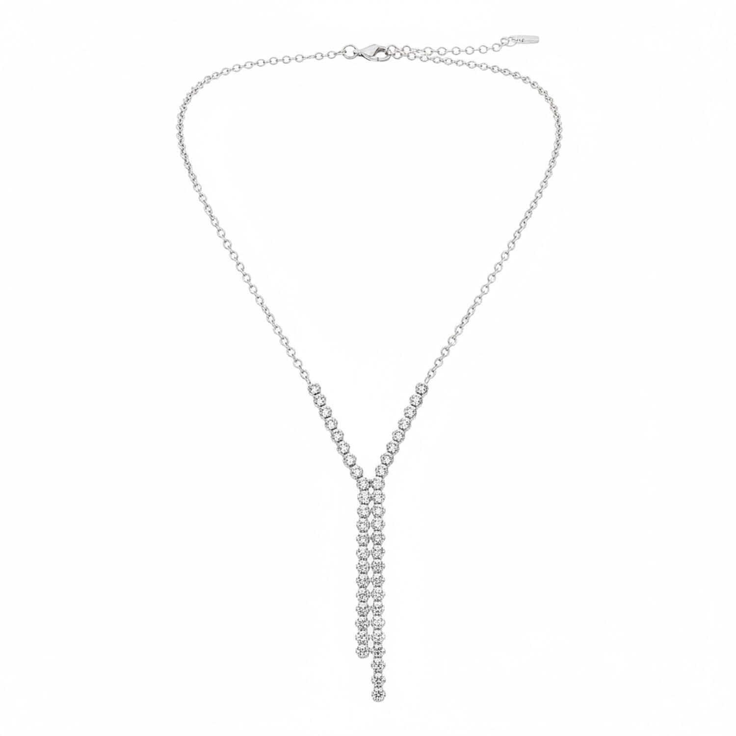NY Designer Closeout - Rhodium Overlay Sterling Silver Cubic Zirconia Cascade Necklace (Size 16-18)