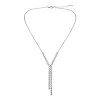 NY Designer Closeout - Cubic Zirconia Cascade Necklace (Size 16-18) with Lobster Clasp in Rhodium Overlay Sterling Silver