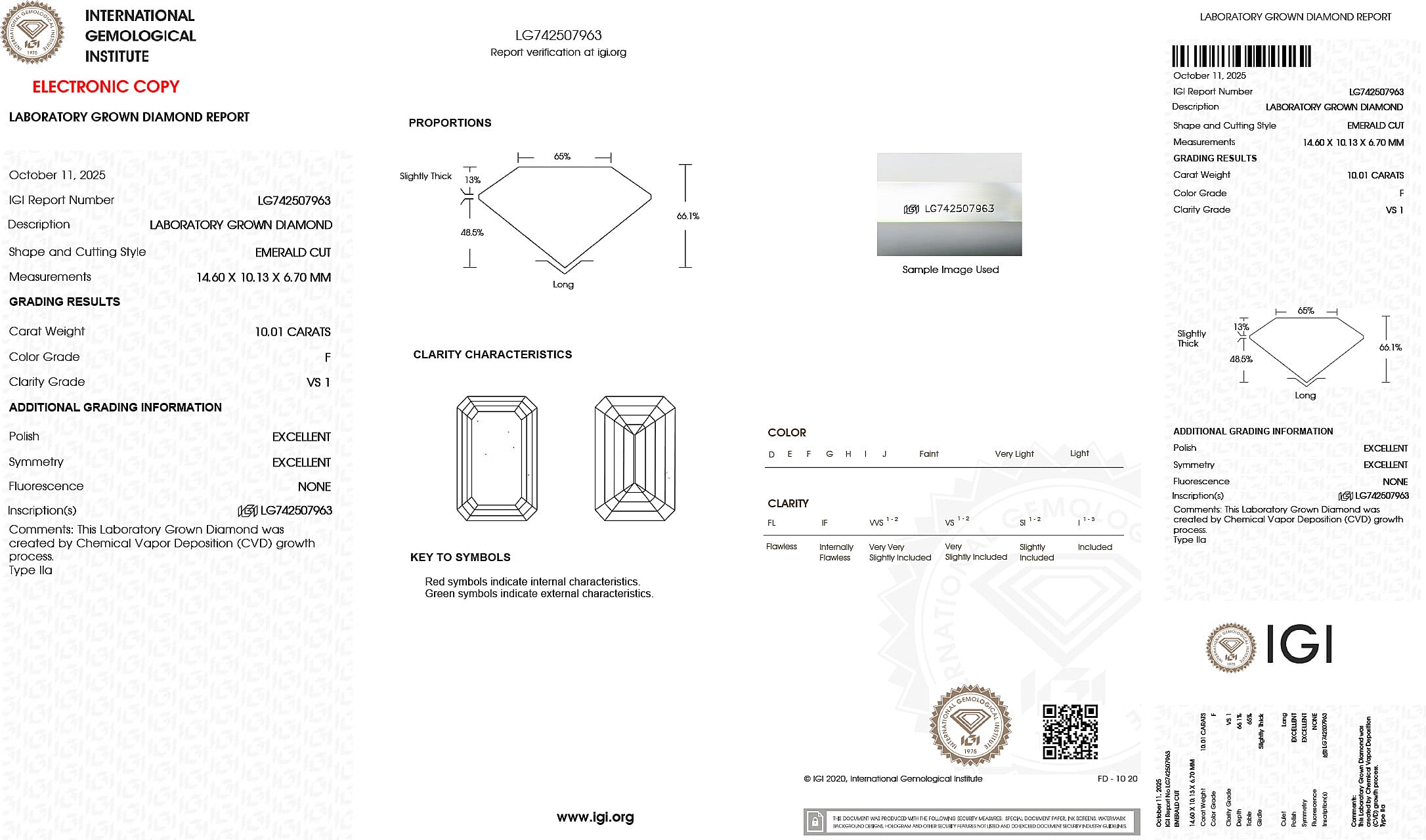 LUXURIANT 10 Ct. Lab Grown Diamond Solitaire Ring in 950 Platinum, IGI Certified